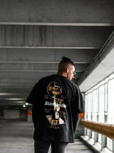 Load image into Gallery viewer, STADIUMLIFE WIP OVERSIZED VARSITY T-SHIRT / BLACK &amp; GOLD
